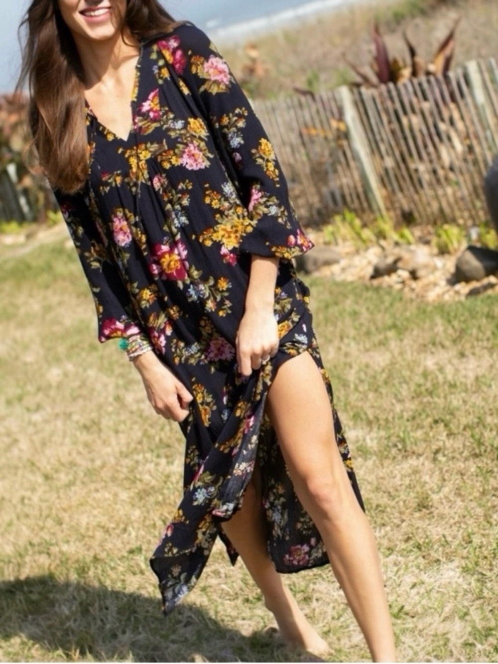 NATURAL LIFE Midnight Navy Blue Floral Dress Medium NWT Rayon